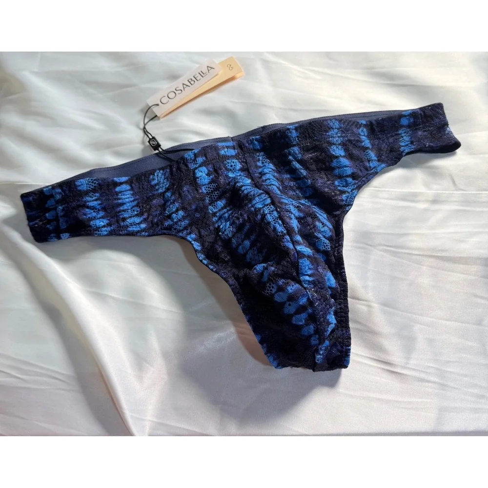 Cosabella Men's Lace G-String Thong LOLA Blue Black‎ Stretch Sexy NWT Size M